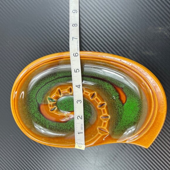 Mid Century Modern Ceramic Ashtray Made in Japan Swirl Design Green Brown - Picture 9 of 10